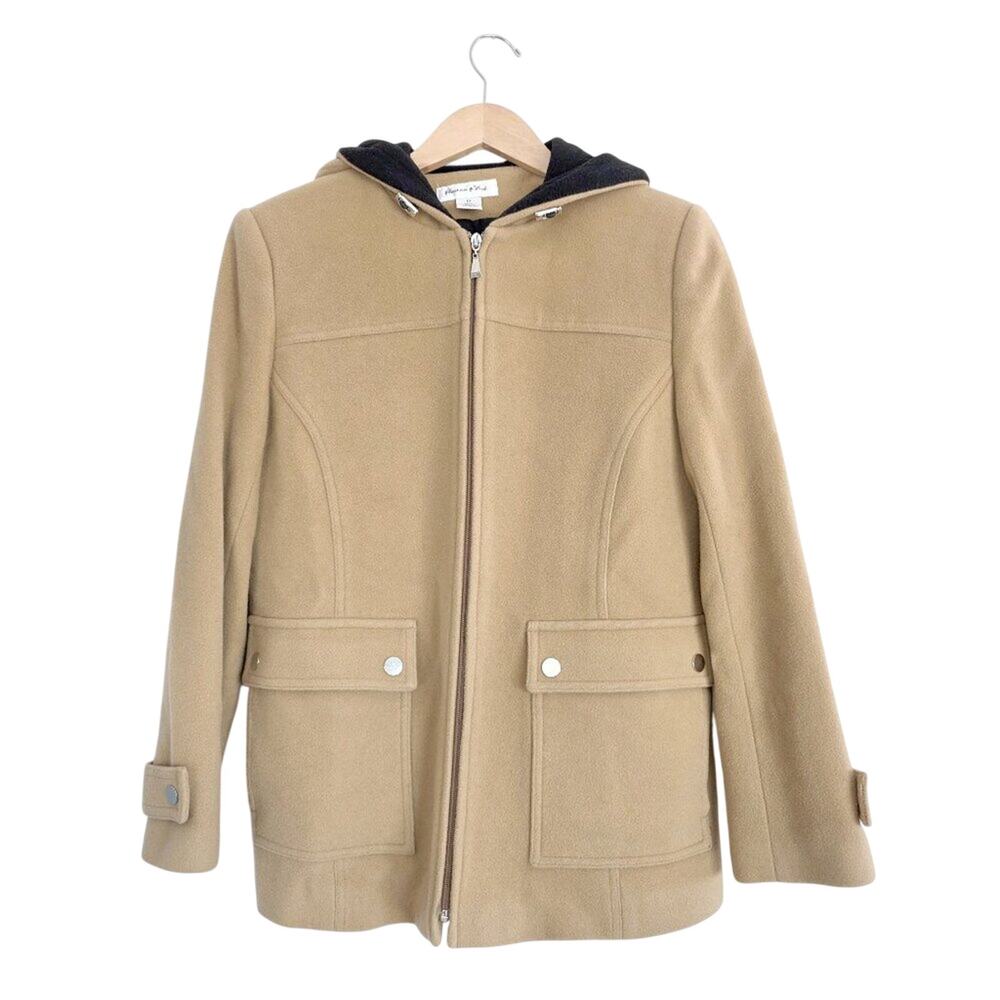 Preston and York Tan Camel Wool Hooded Peacoat Jacket Full Zip Coat Size 10 L